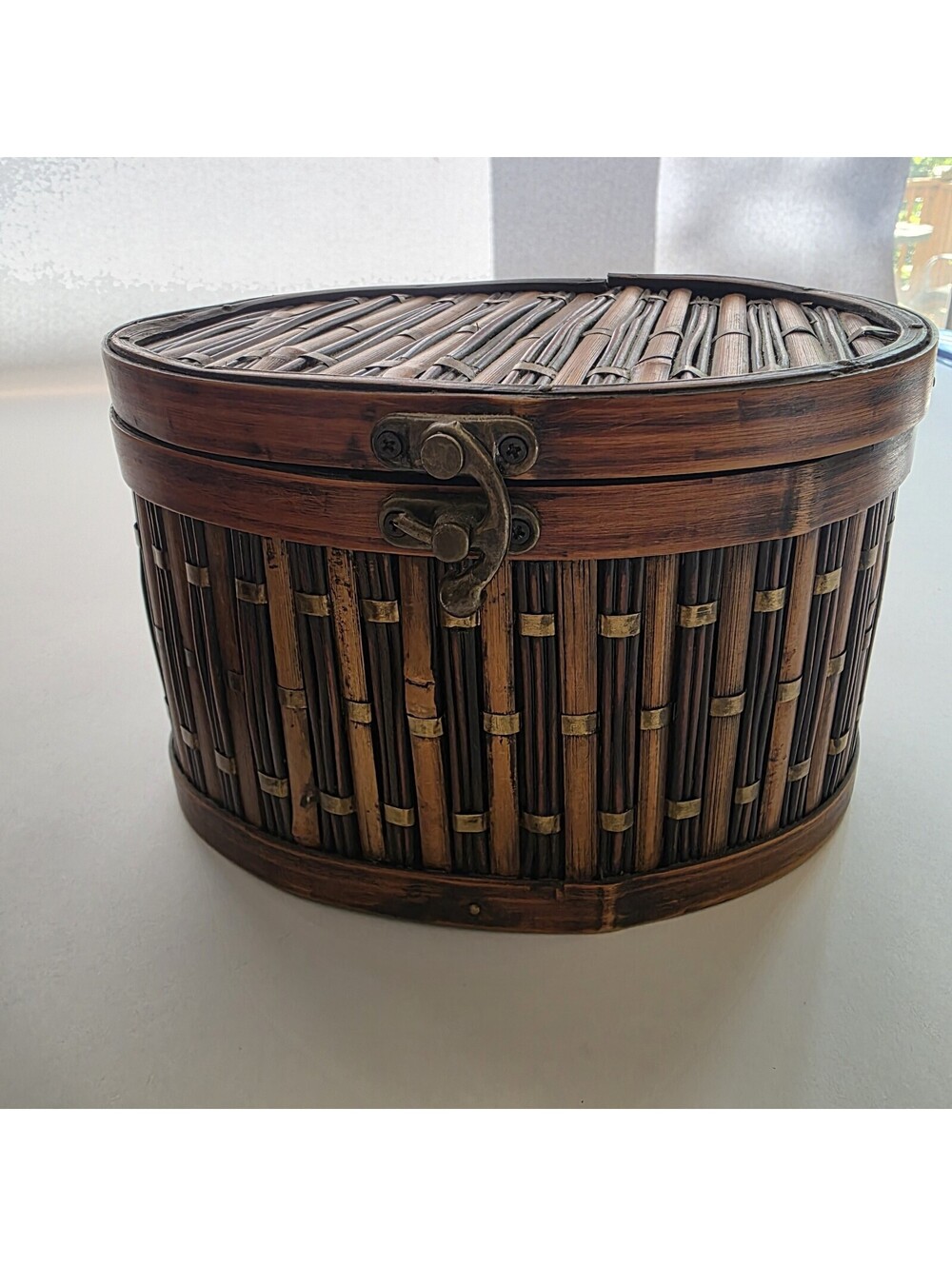 Basket Bamboo Weave Rattan Wicker Round Box Trinket